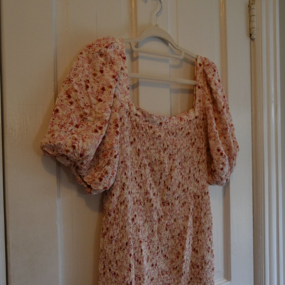 Anthropologie Another Love Pink Smocked Short Statement Sleeve Knee Length Dress - Picture 3 of 12